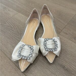 Betsy Johnson Nelie Womens Satin Embellished D'orsay Bridal Flat - Size 8.5